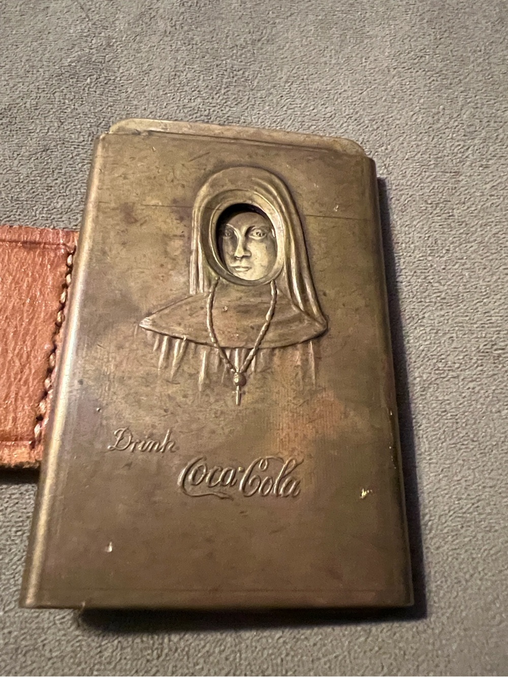 Authentic Coca-Cola “Nun to Nude” Brass Belt Buckle & Cigar Cutter circa 1915